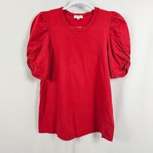 A.L.C Kati Ruched Puff Sleeve T-shirt In Red - Size S
